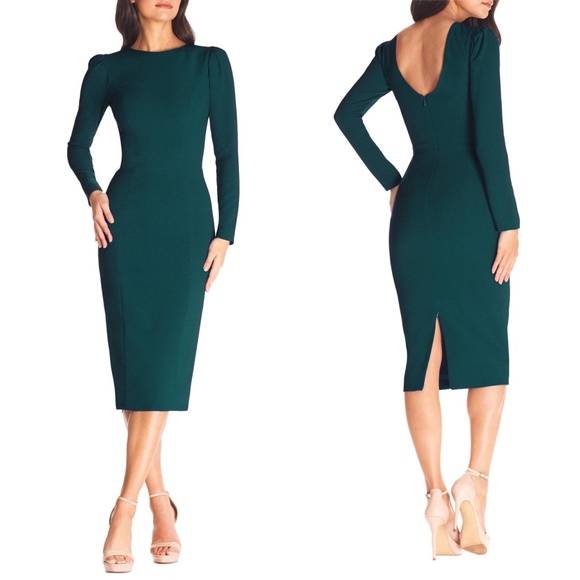 Dress the Population Dresses & Skirts - NWT Dress the Population Nadia Long Sleeve Scoop Back Midi Dress Sz L